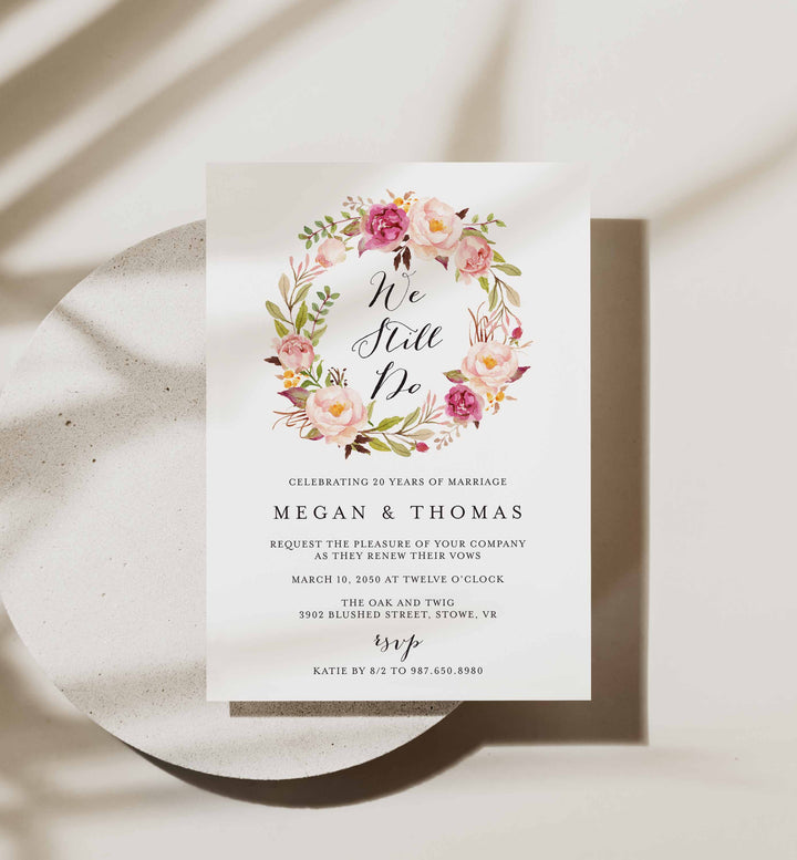Pink Floral Wedding Vow Renewal Invitation Printable