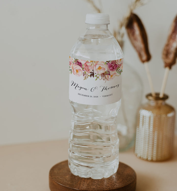 Pink Floral Wedding Water Bottle Label Printable