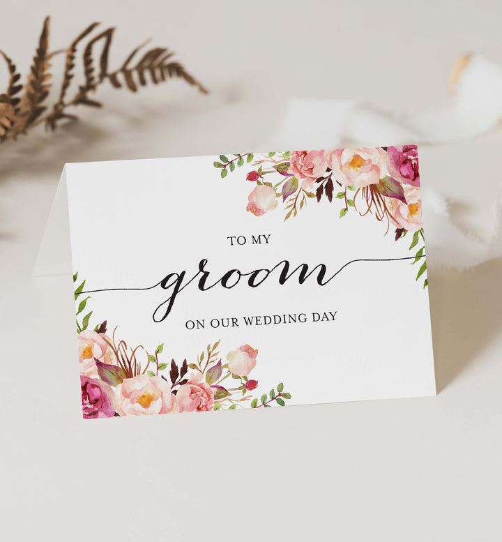 Pink Floral Wedding Day Card Printable