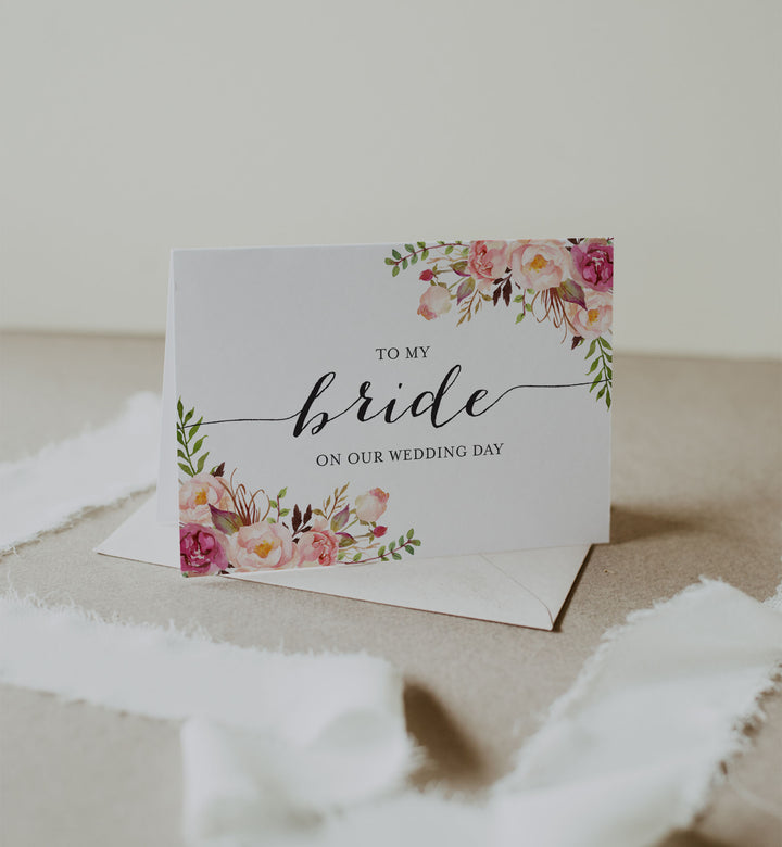 Pink Floral Wedding Day Card Printable