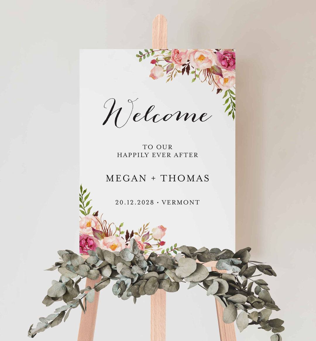 Pink Floral Wedding Welcome Sign Printable
