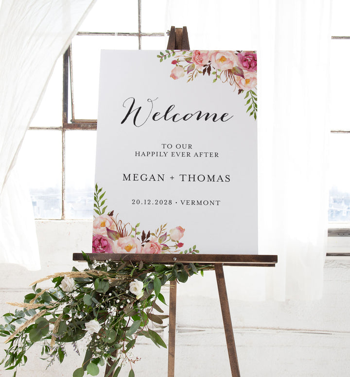 Pink Floral Wedding Welcome Sign Printable