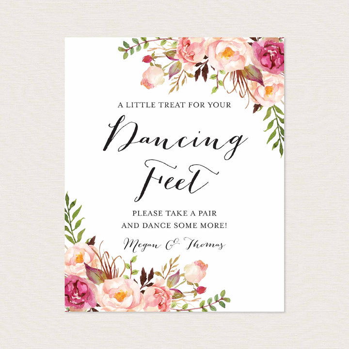 Pink Floral Wedding Dancing Shoes Sign Printable