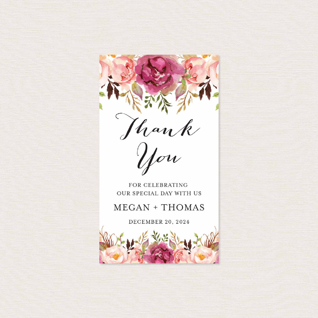 Pink Floral Wedding Favour Tag Printable