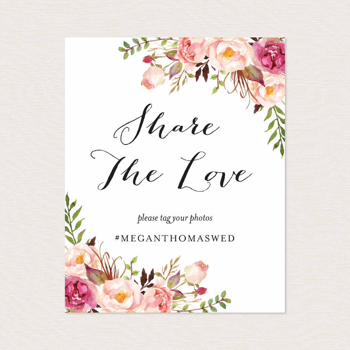 Pink Floral Wedding Hashtag Sign Printable