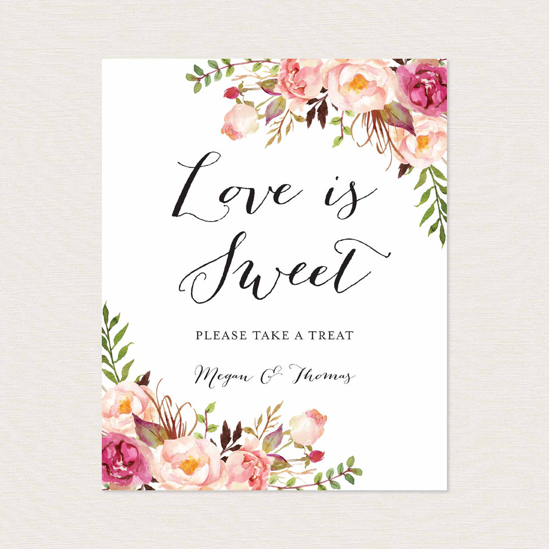 Pink Floral Wedding Love Is Sweet Sign Printable