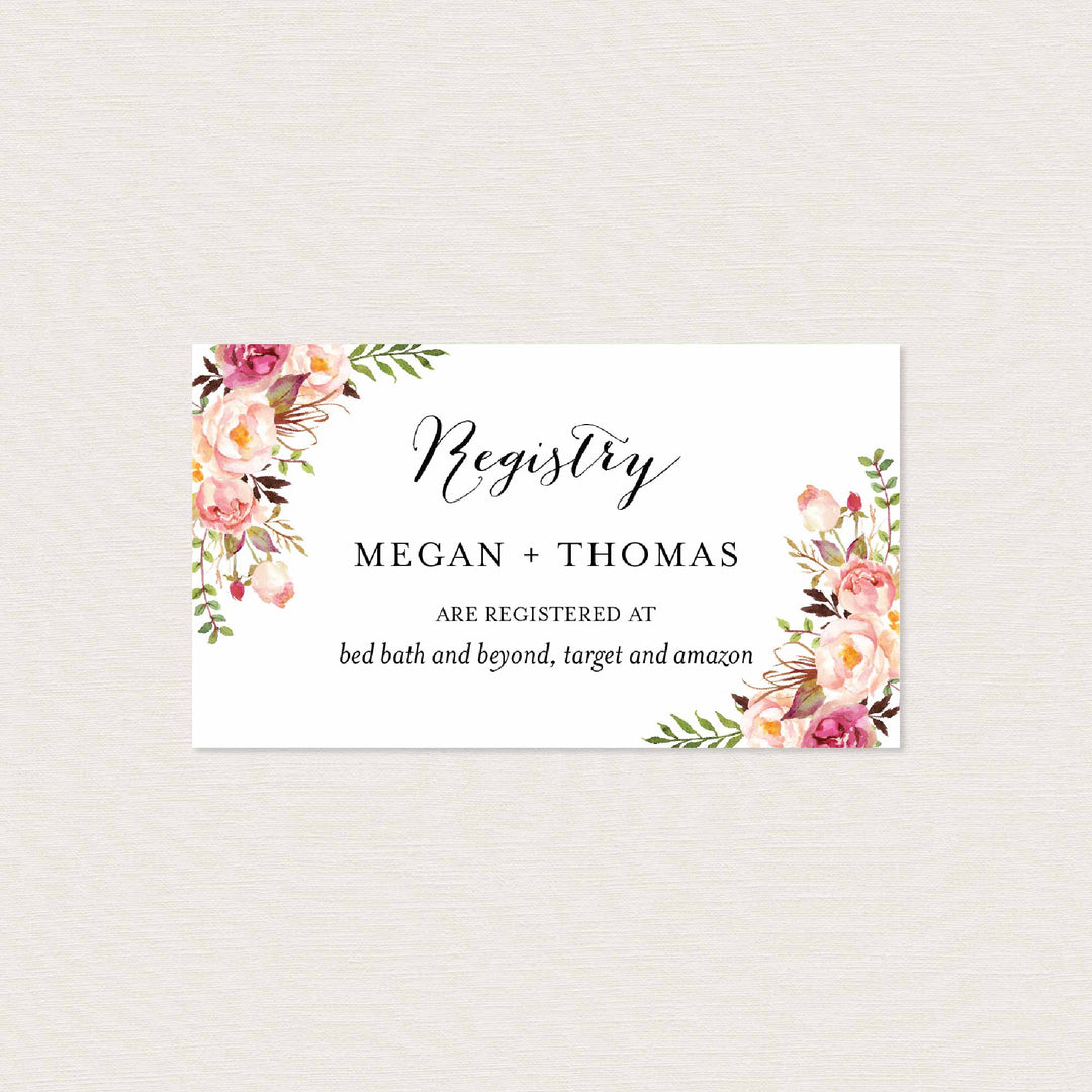 Pink Floral Wedding Registry Card Printable