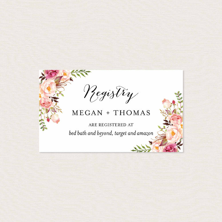 Pink Floral Wedding Registry Card Printable