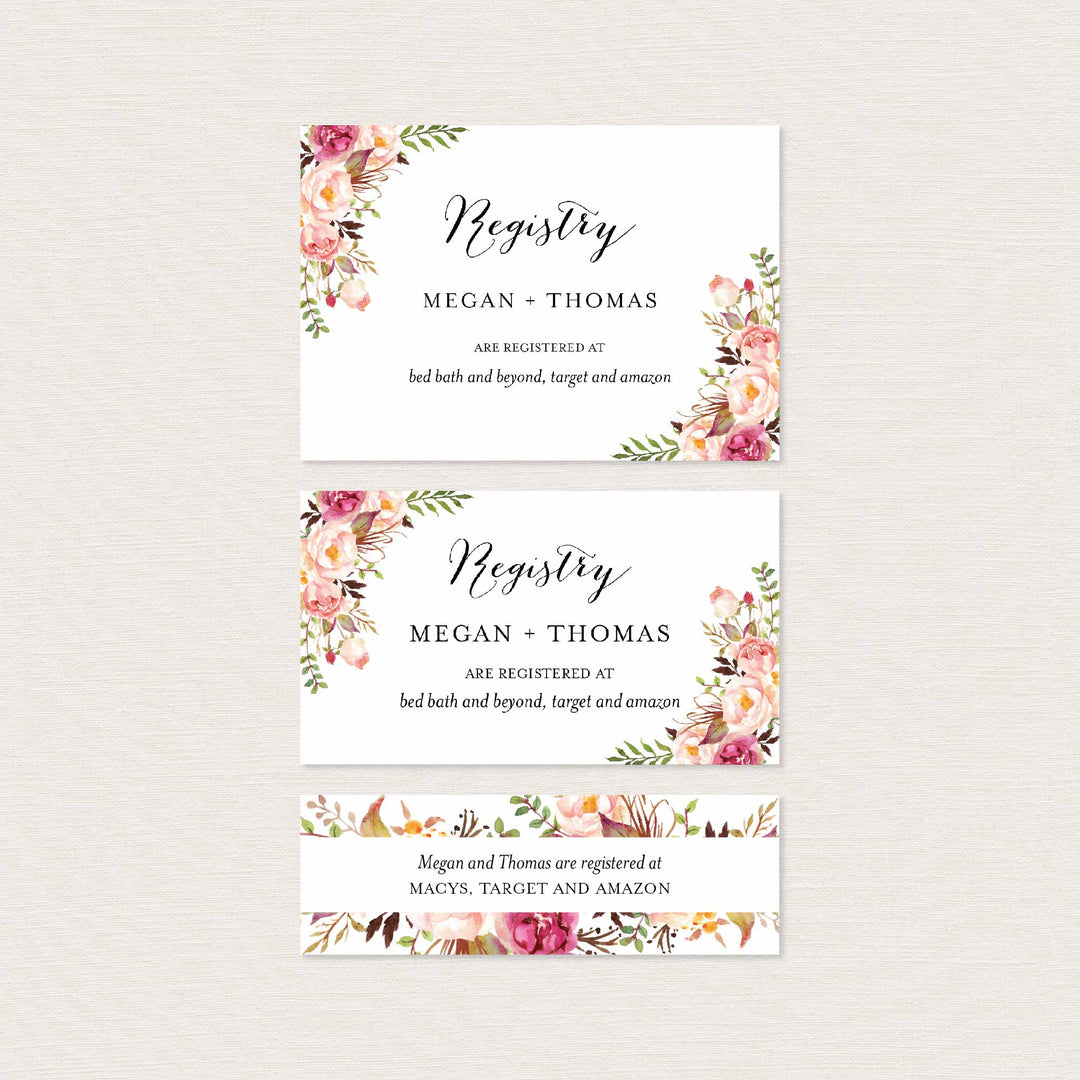 Pink Floral Wedding Registry Card Printable