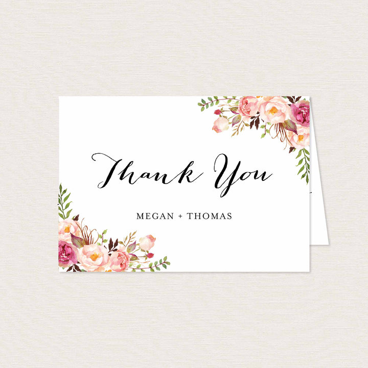 Pink Floral Wedding Thank You Card Printable
