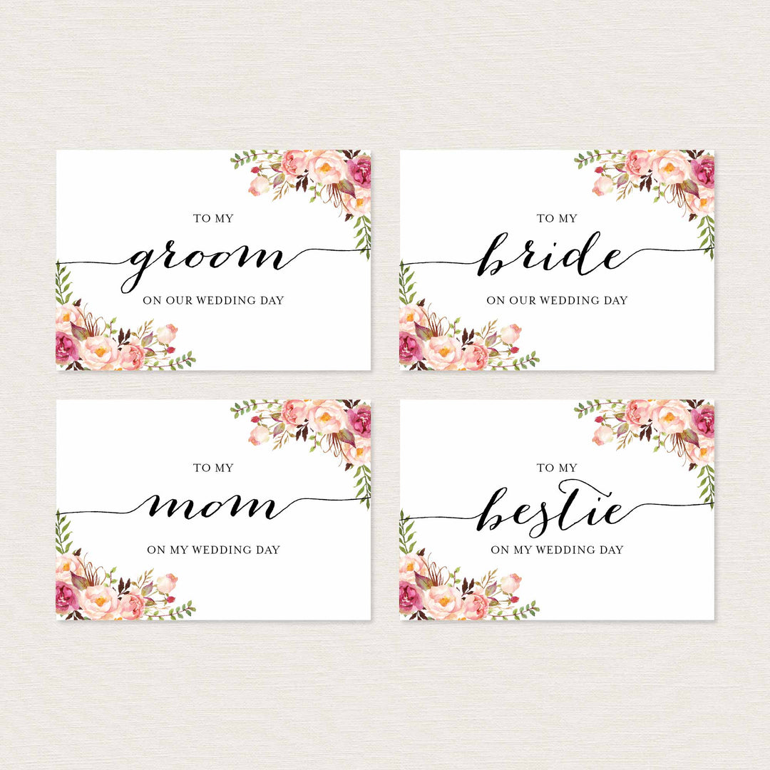 Pink Floral Wedding Day Card Printable