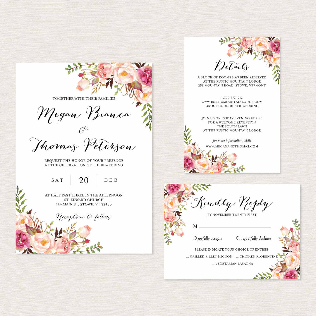 Pink Floral Wedding Suite Printable
