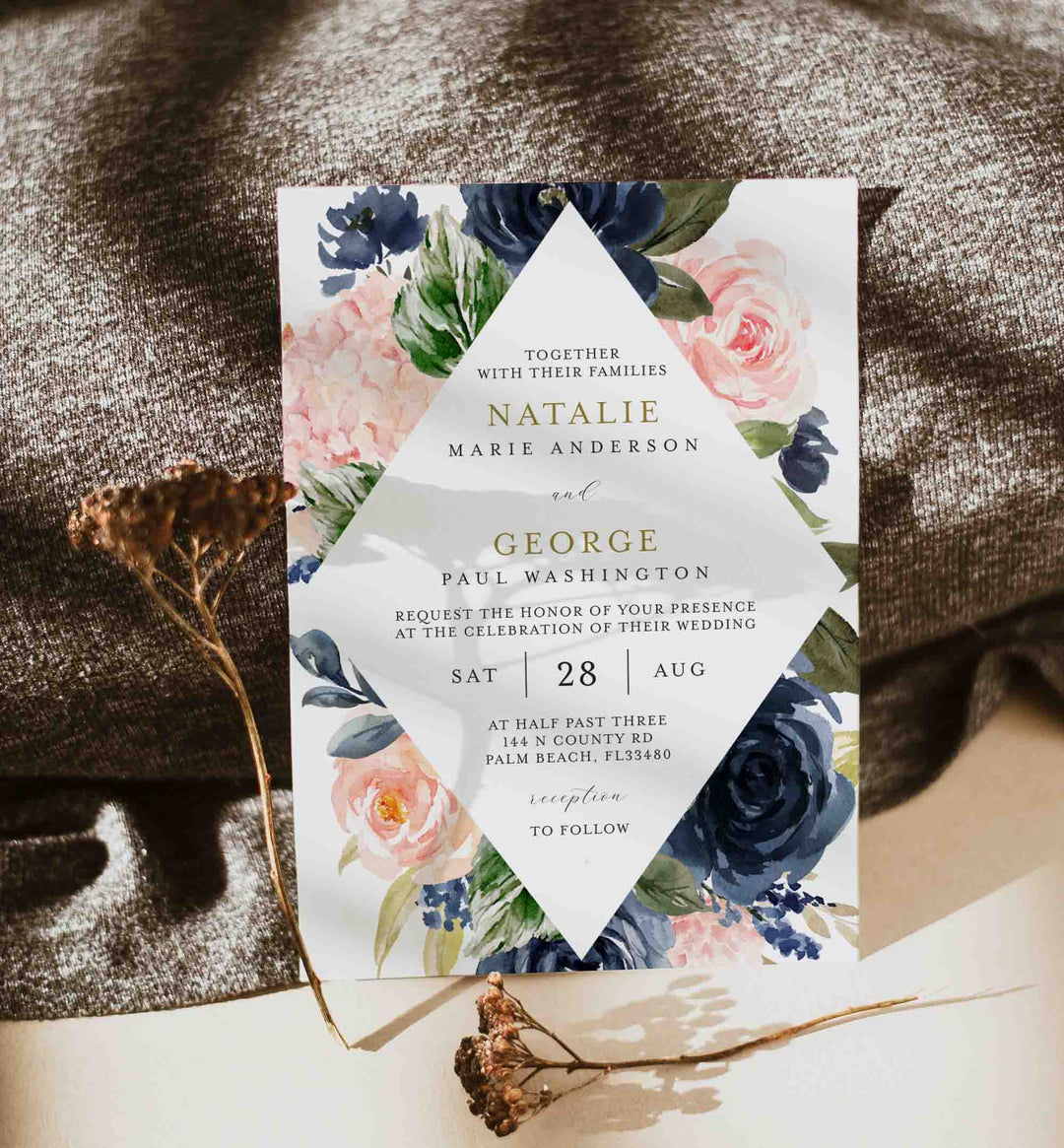 Navy Blush Wedding Invitation Printable