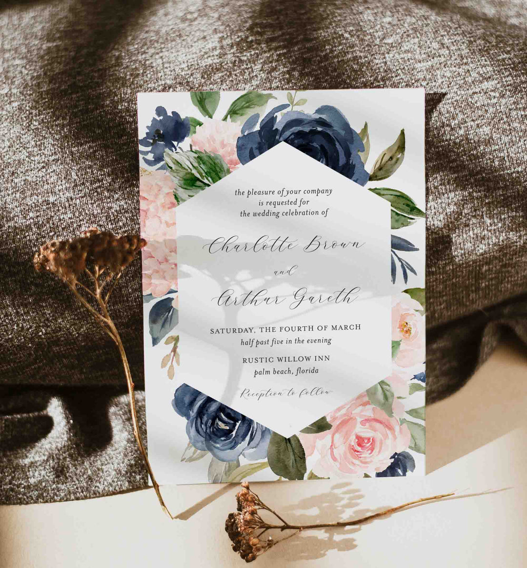 Navy Blush Wedding Invitation Printable