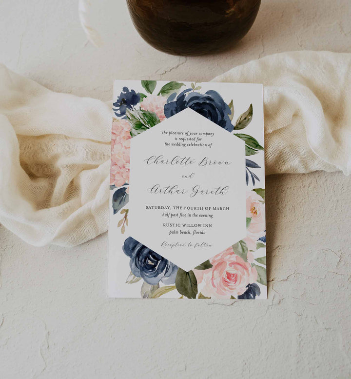 Navy Blush Wedding Invitation Printable