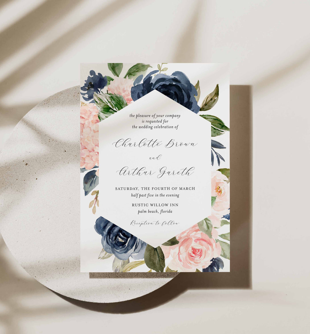 Navy Blush Wedding Invitation Printable