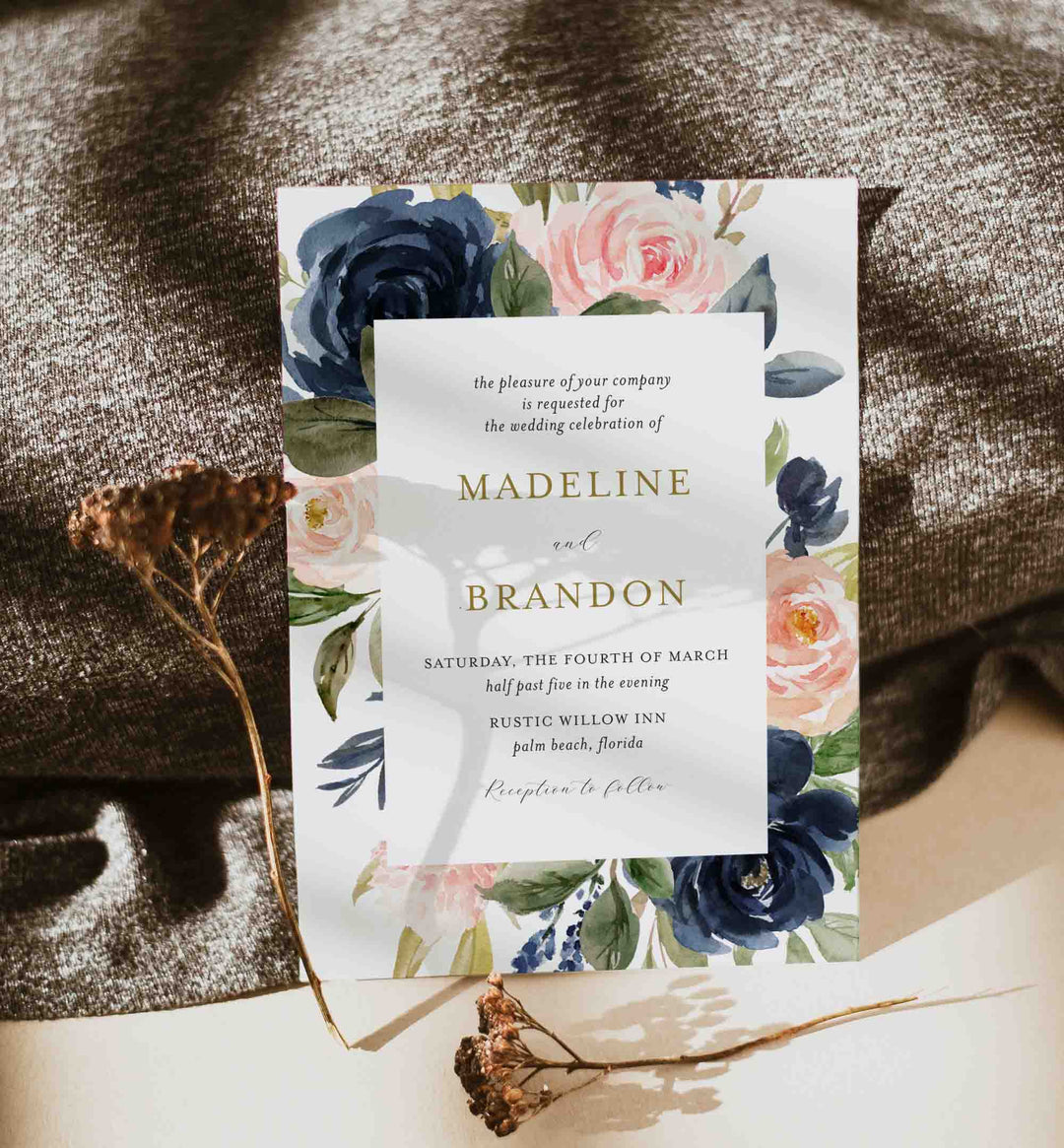 Navy Blush Wedding Invitation Printable