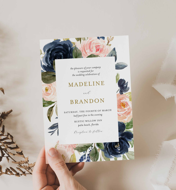 Navy Blush Wedding Invitation Printable