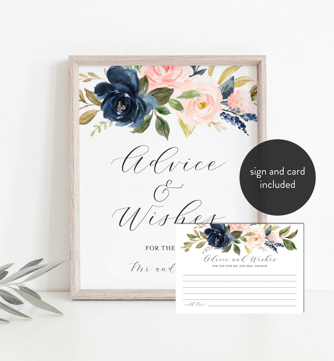 Navy Blush Wedding Advice and Wishes Printable