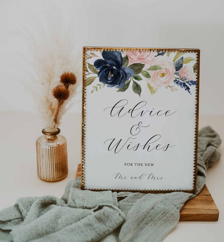 Navy Blush Wedding Advice and Wishes Printable
