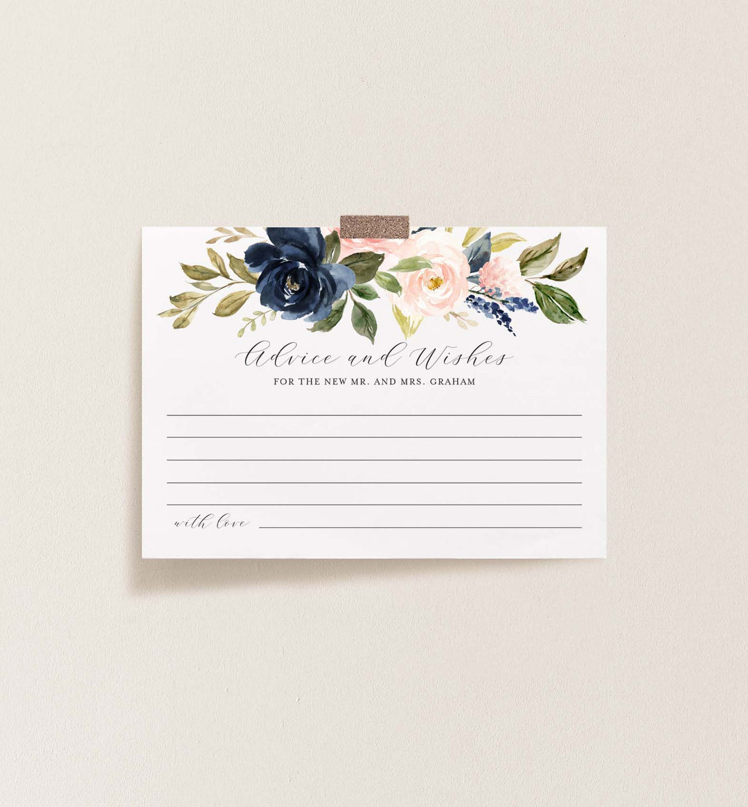 Navy Blush Wedding Advice and Wishes Printable