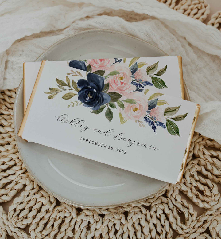 Navy Blush Wedding Chocolate Bar Wrapper Printable