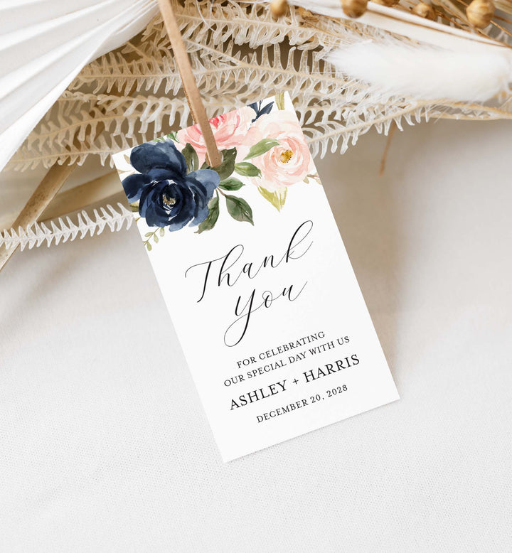 Navy Blush Wedding Favour Tag Printable