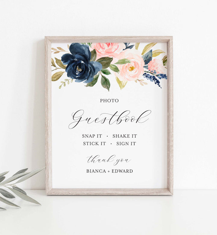 Navy Blush Wedding Photo Guestbook Sign Printable