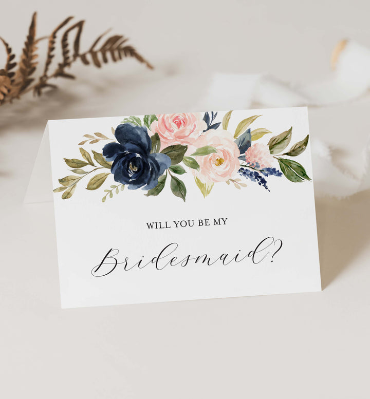 Navy Blush Wedding Proposal Card Printable