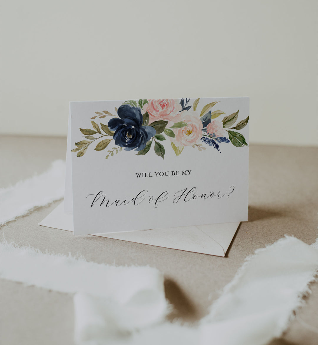 Navy Blush Wedding Proposal Card Printable