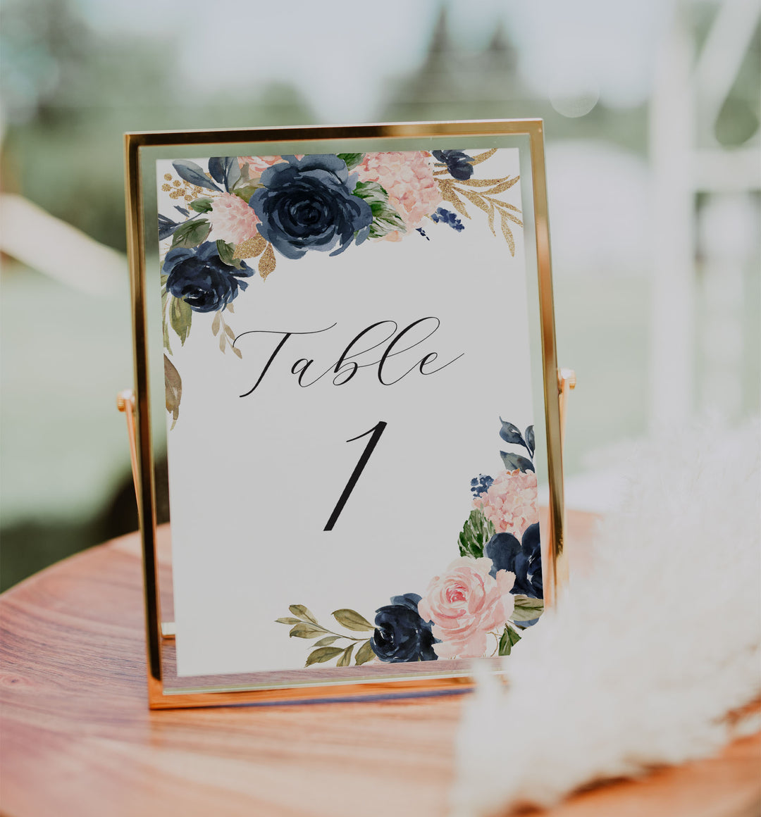 Navy Blush Wedding Table Number Printable