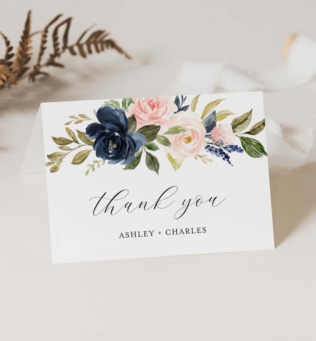 Navy Blush Wedding Thank You Card Printable