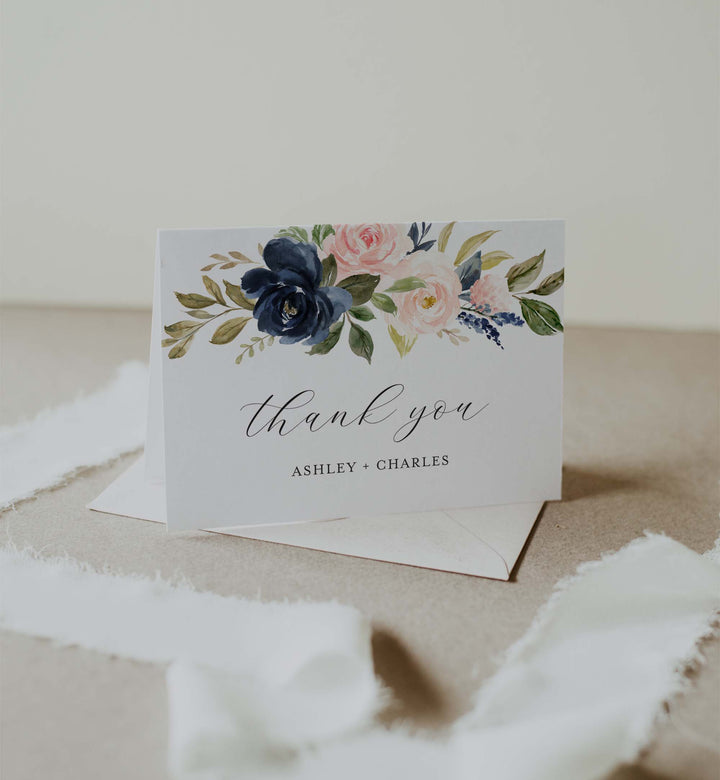 Navy Blush Wedding Thank You Card Printable
