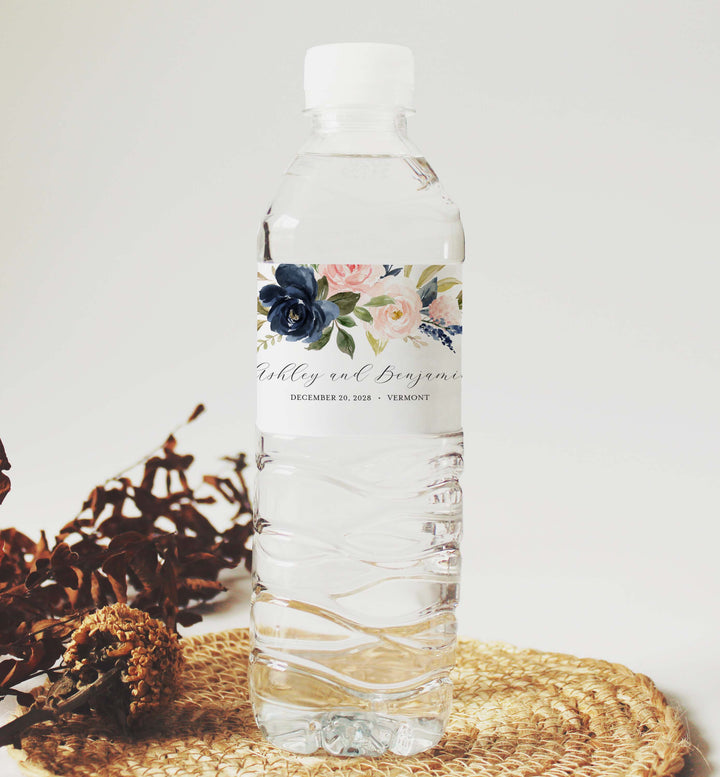 Navy Blush Wedding Water Bottle Label Printable