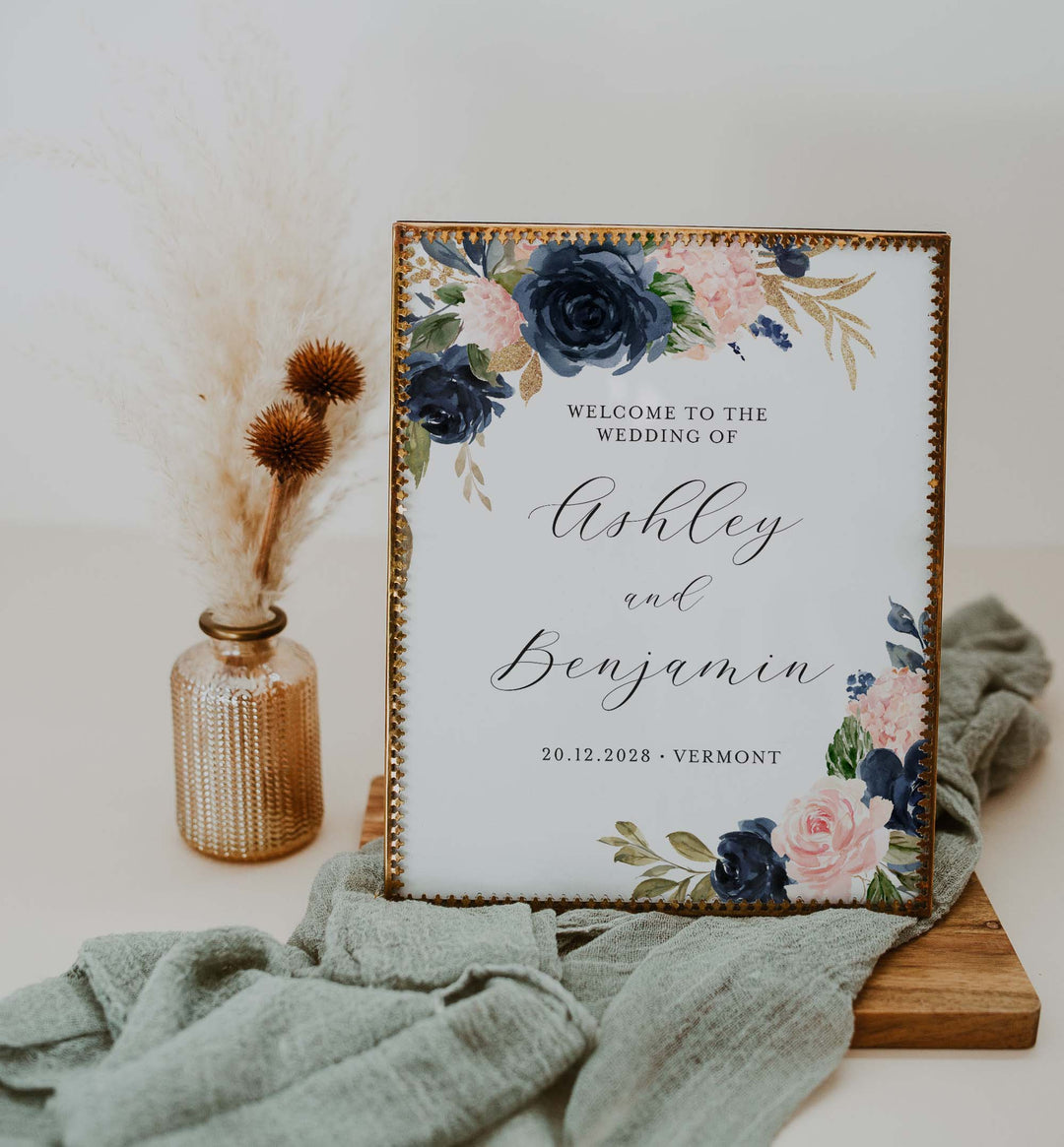 Navy Blush Wedding Welcome Sign Printable