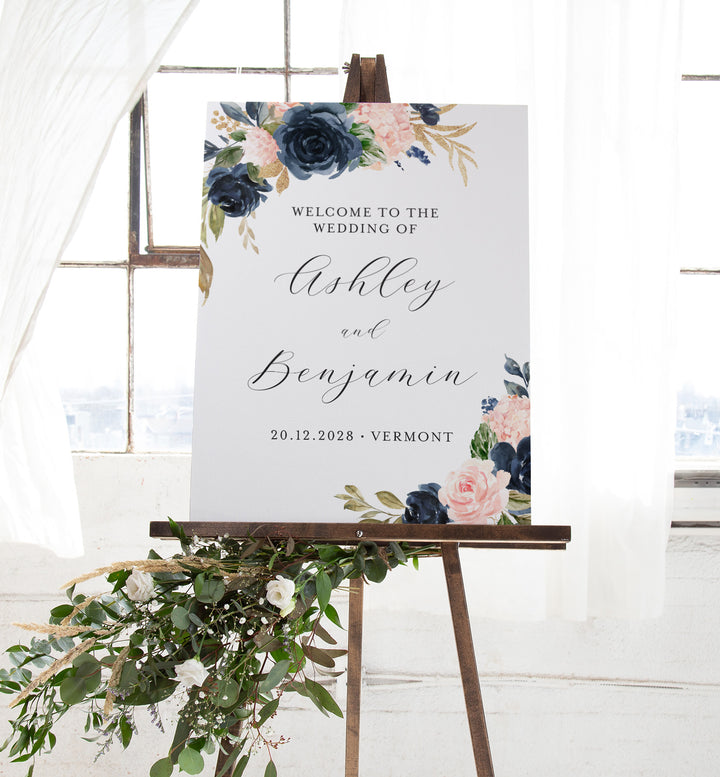 Navy Blush Wedding Welcome Sign Printable