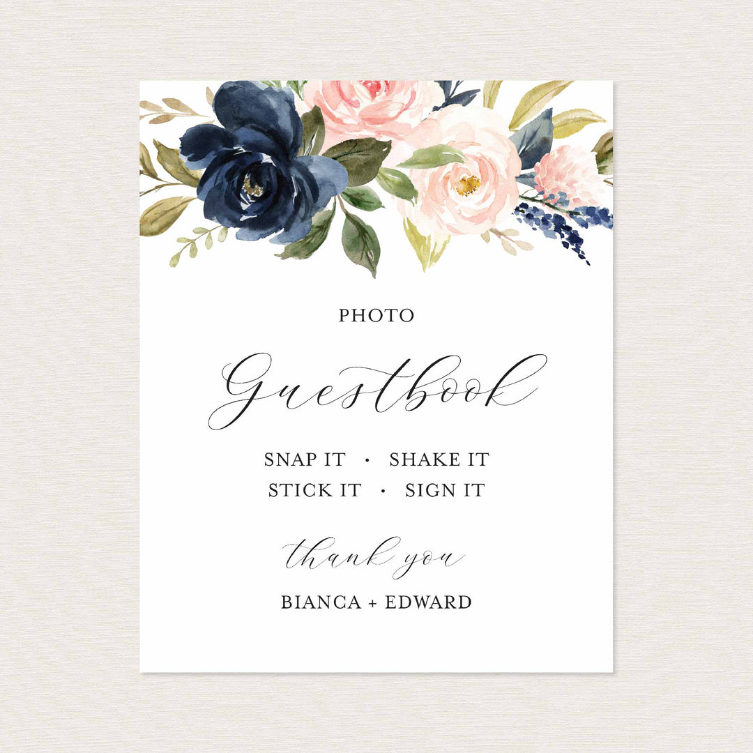 Navy Blush Wedding Photo Guestbook Sign Printable