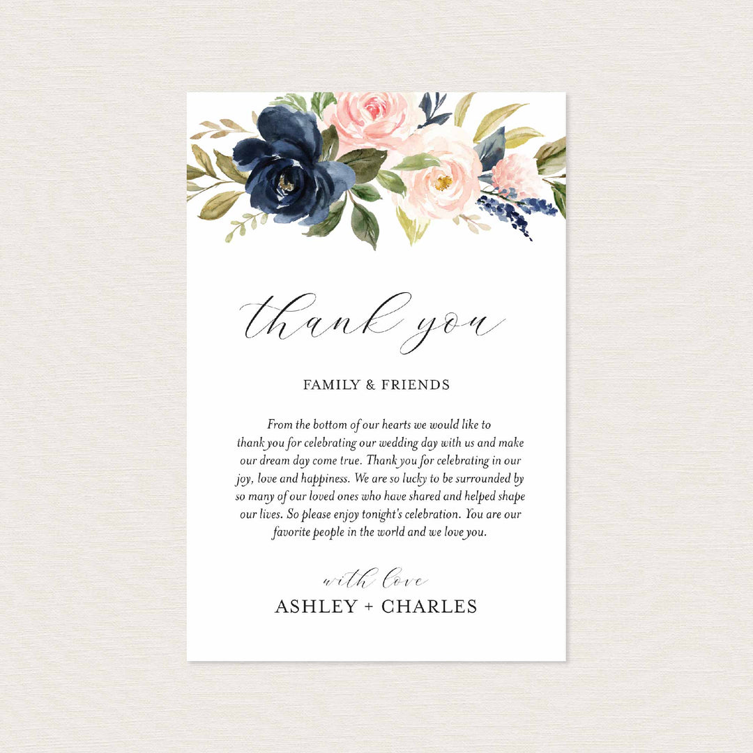 Navy Blush Wedding Thank You Note Printable