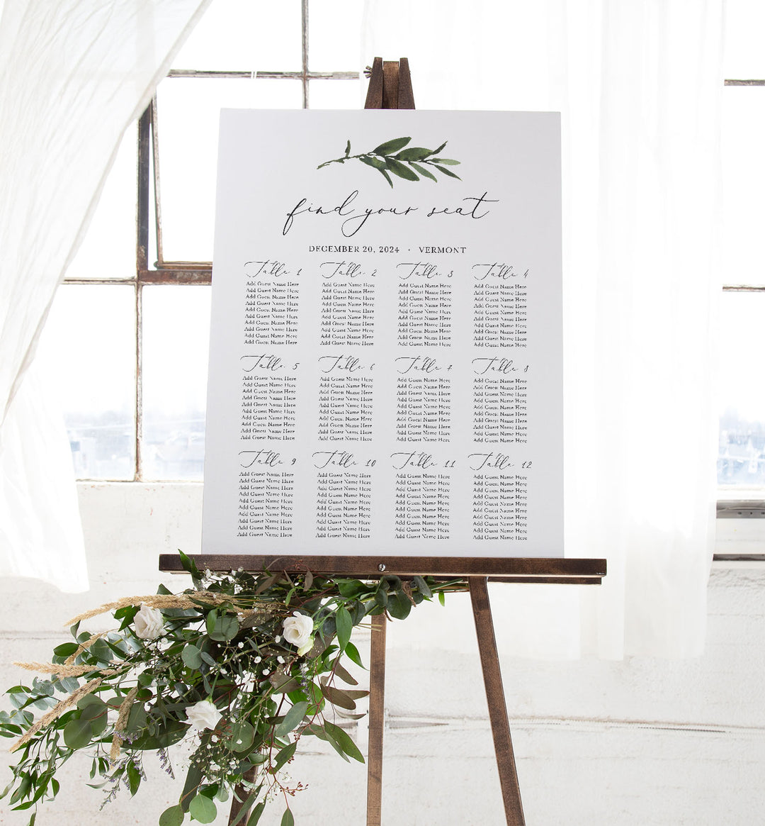 Foliage Wedding Seating Chart Sign Printable