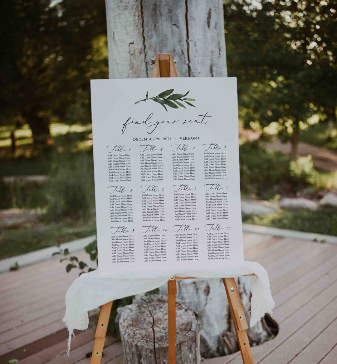 Foliage Wedding Seating Chart Sign Printable