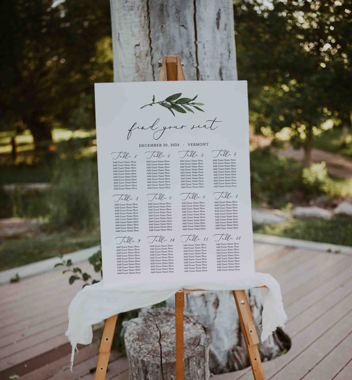 Foliage Wedding Seating Chart Sign Printable