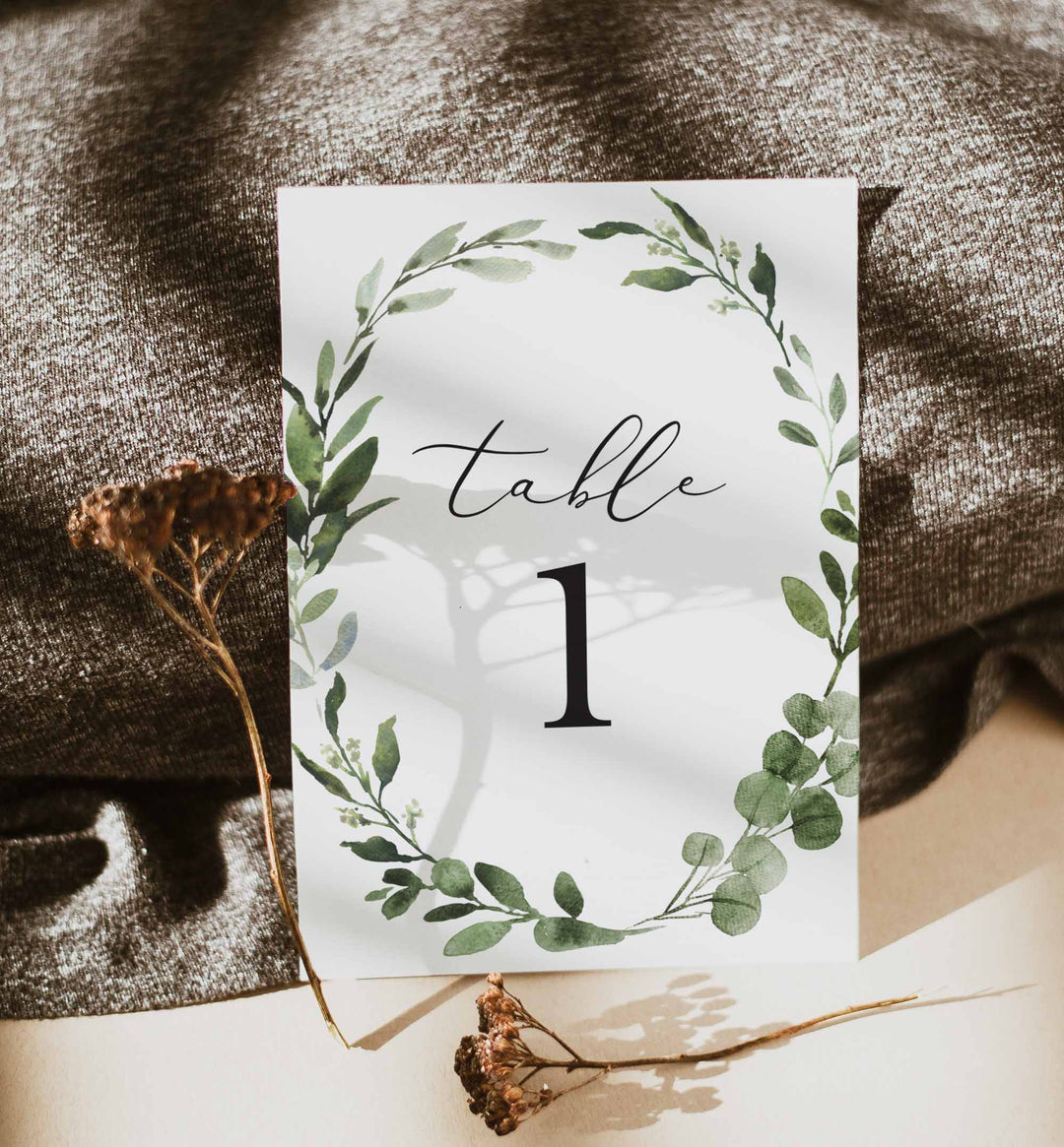Foliage Wedding Table Number Printable