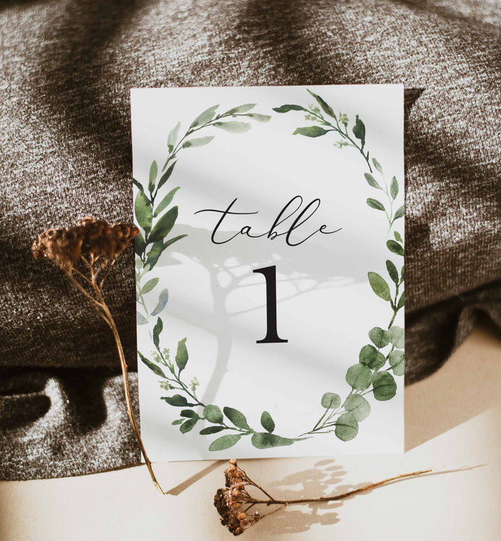 Foliage Wedding Table Number Printable