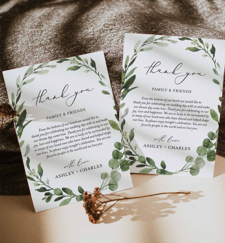 Foliage Wedding Thank You Note Printable