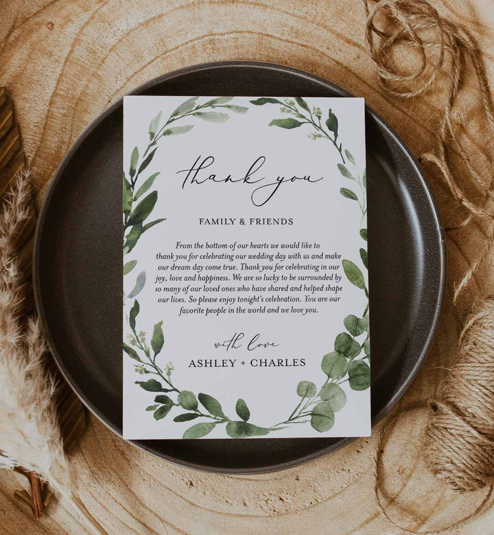 Foliage Wedding Thank You Note Printable