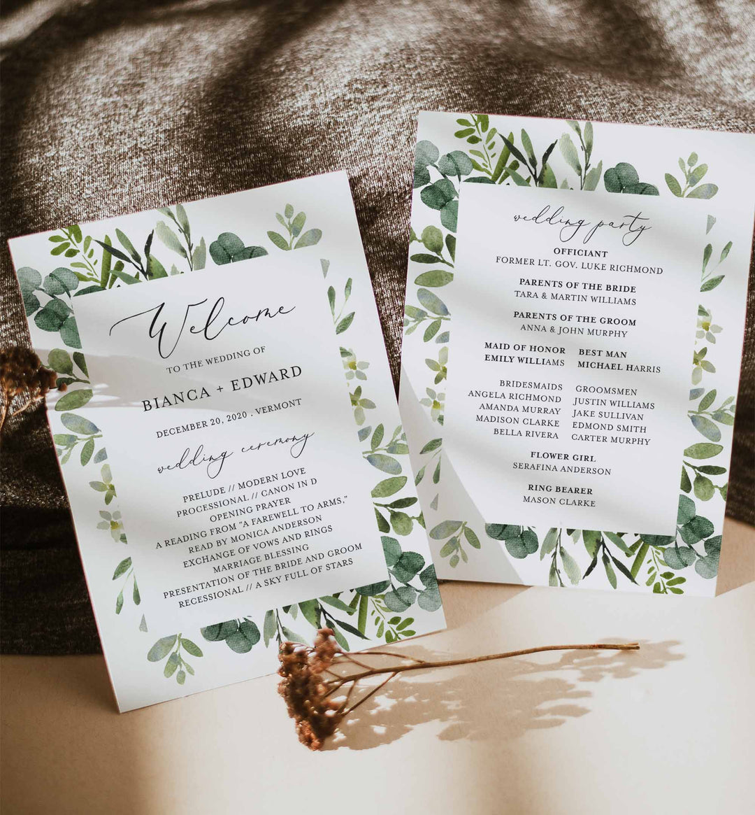 Foliage Fan Wedding Program Printable