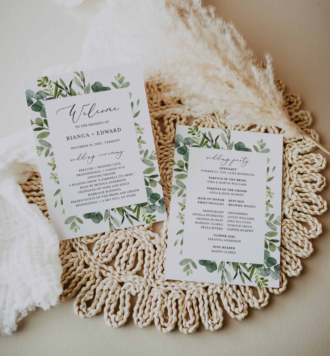 Foliage Fan Wedding Program Printable