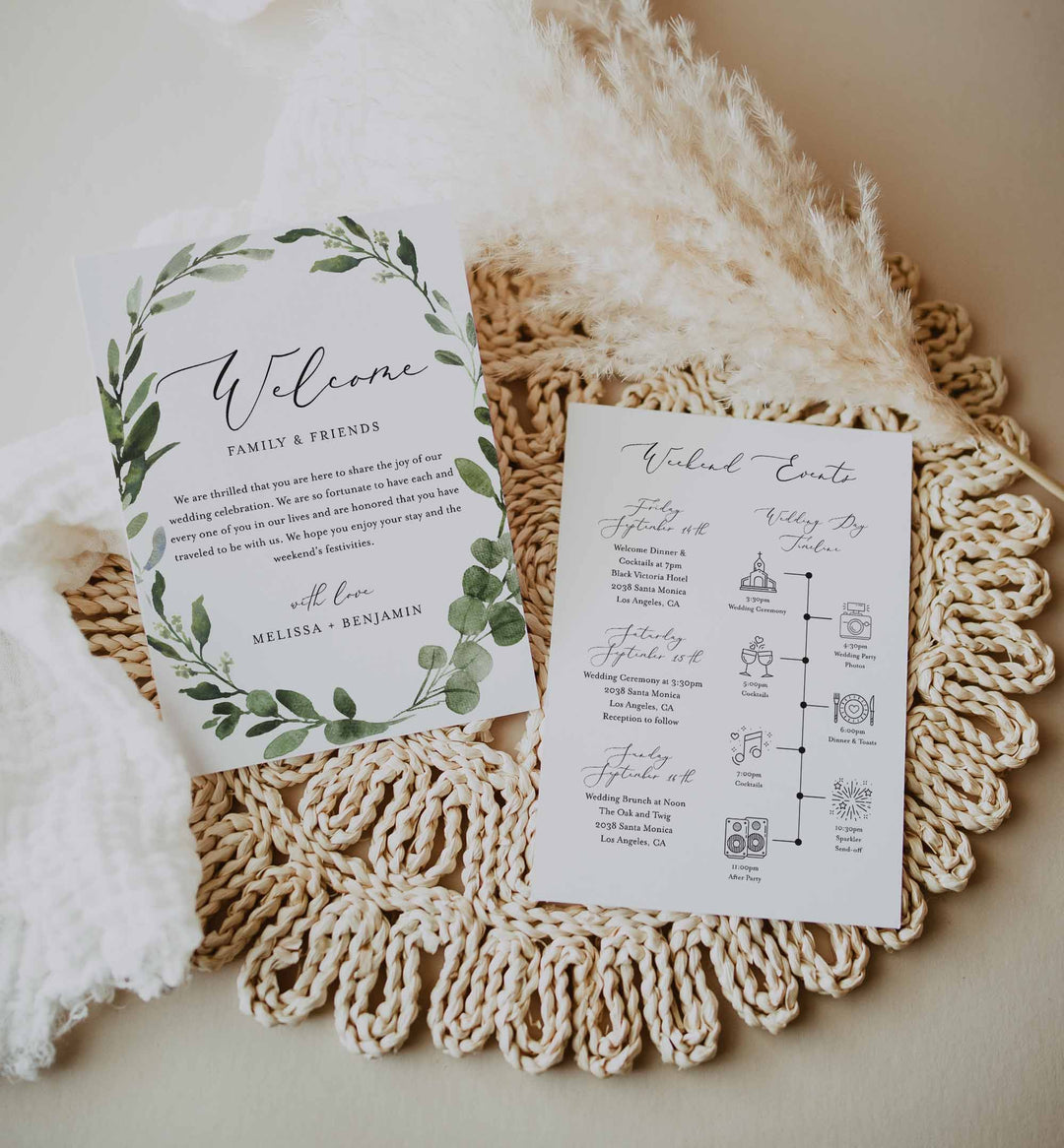 Foliage Wedding Welcome Bag Letter and Timeline or Itineraries Printable