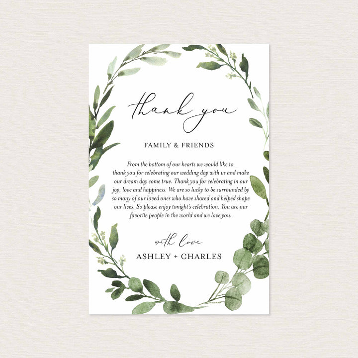 Foliage Wedding Thank You Note Printable