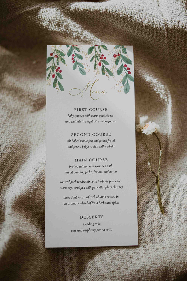 Winter Berry Wedding Menu Card Printable